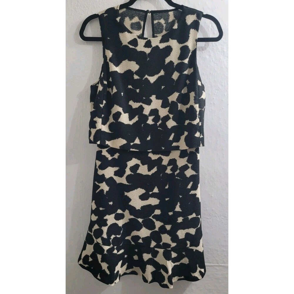 Banana Republic Size 6 Sleeveless Jacquard Fit & Flare Dress Black Tan NWT $150